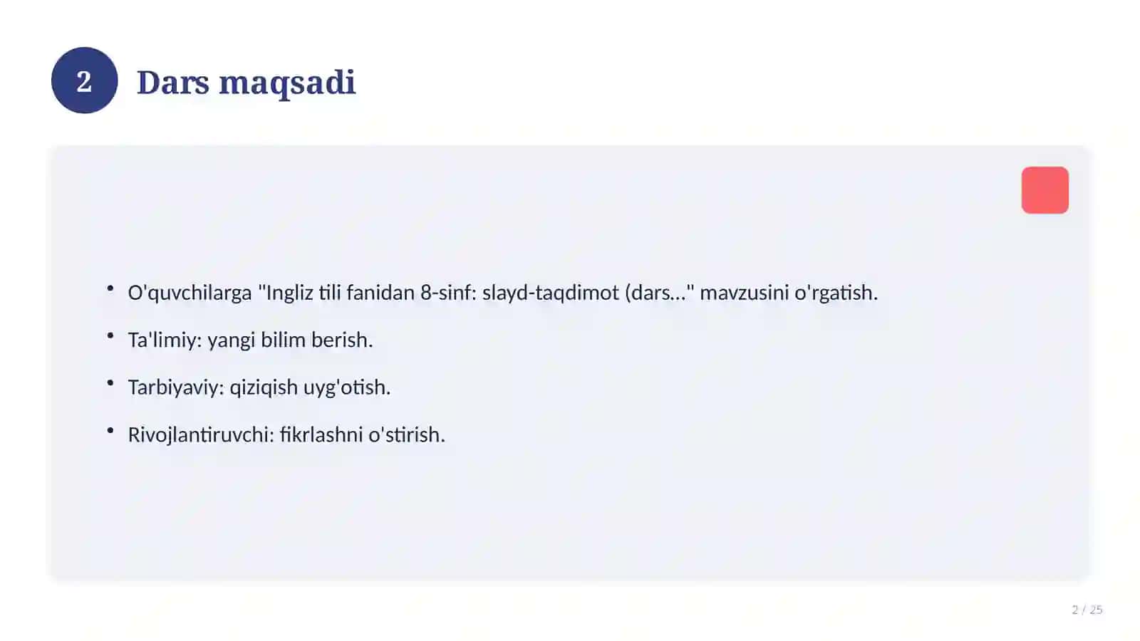 Ingliz tili fanidan 8-sinf: slayd-taqdimot (dars uchun) 2