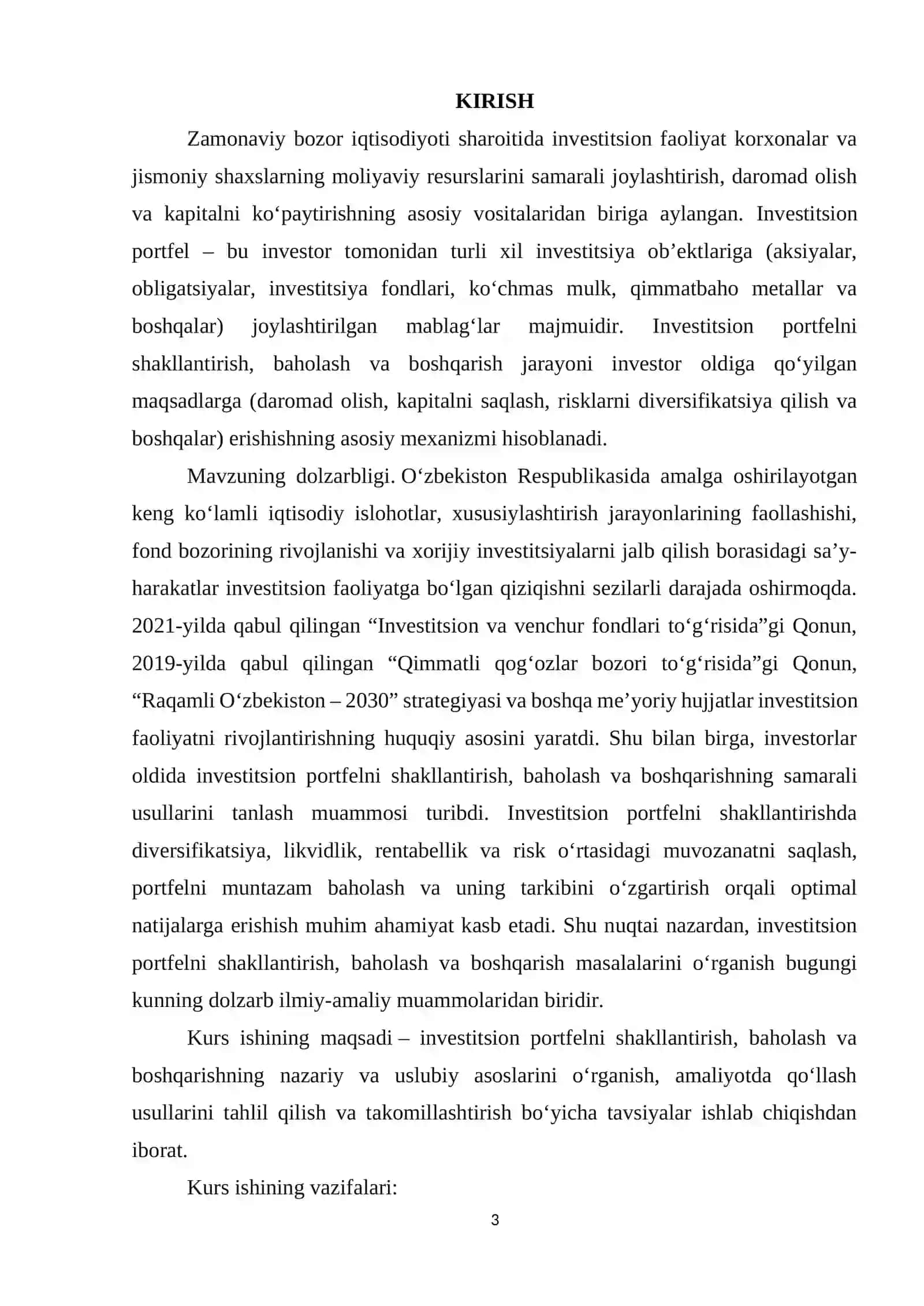 Investitsion portfelni shakllantirish va boshqarish 2