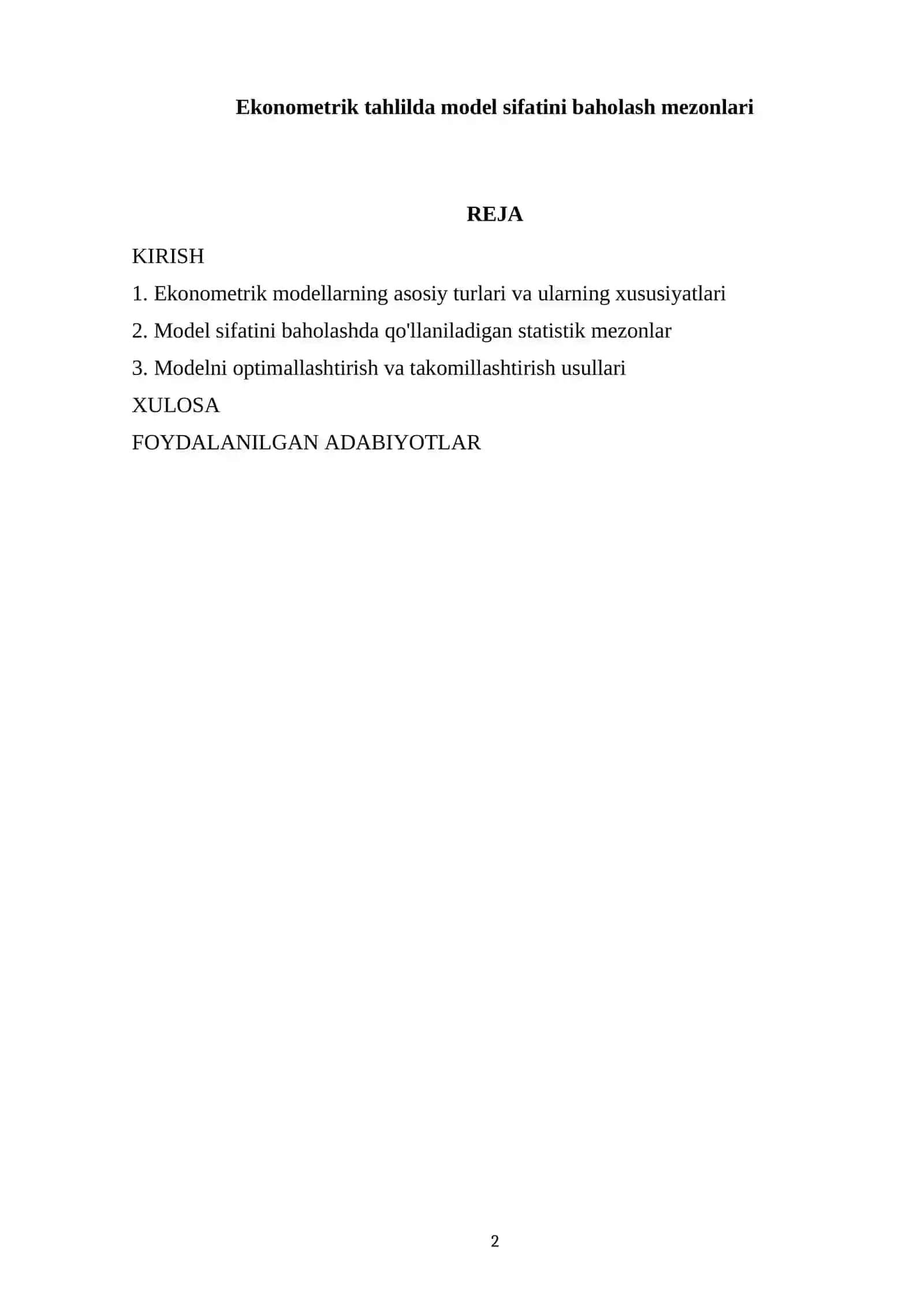 Ekonometrik tahlilda model sifatini baholash mezonlari 2