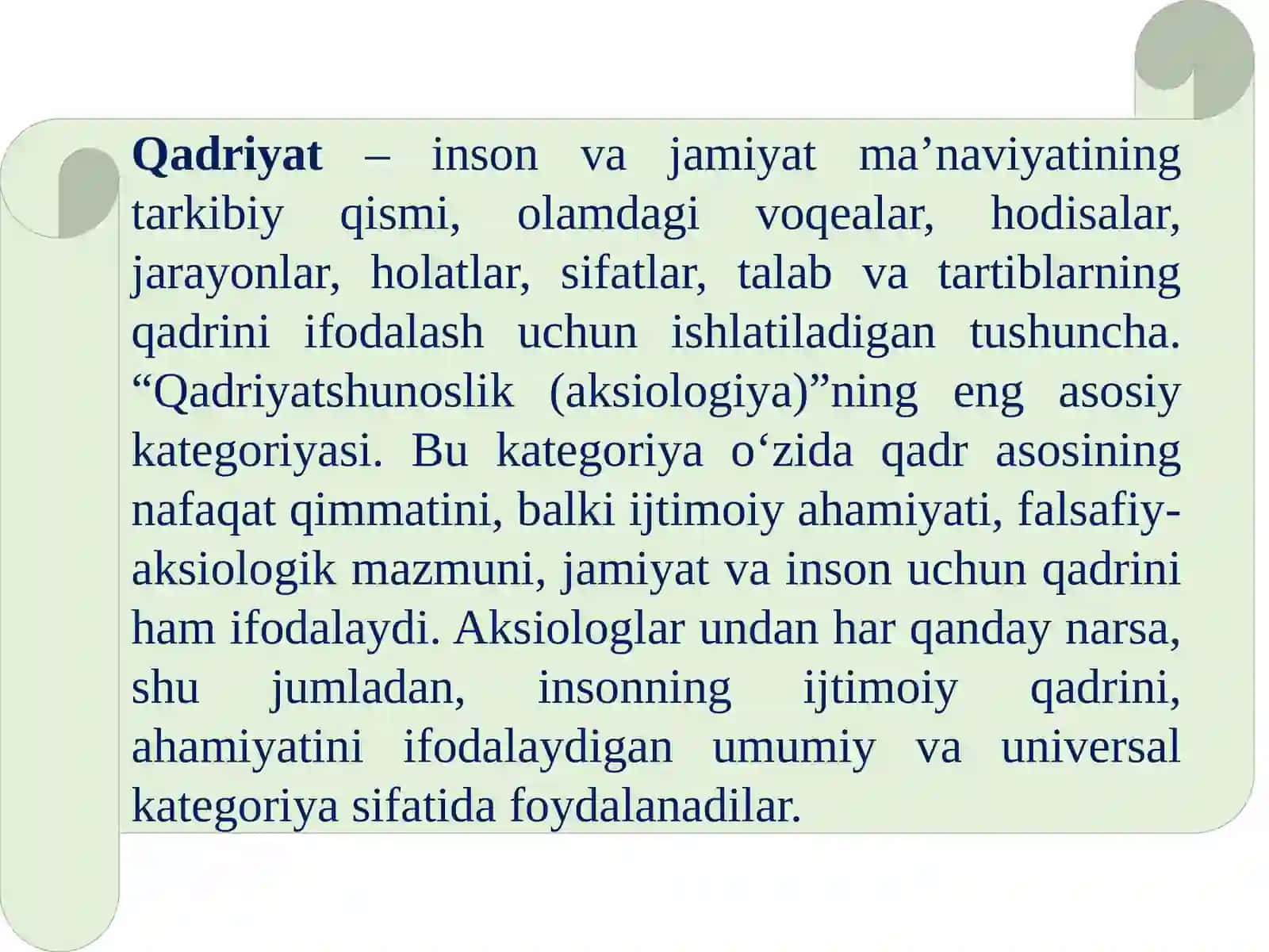QADRIYATLAR FALSAFASI (AKSIOLOGIYA). 2