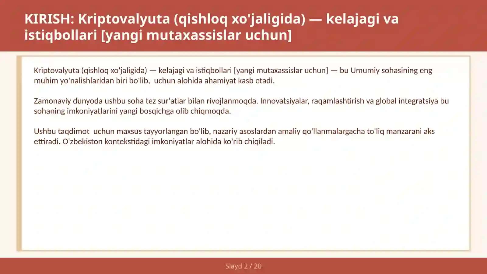 KRIPTOVALYUTA (QISHLOQ XO'JALIGIDA) — KELAJAGI VA ISTIQBOLLARI [YANGI MUTAXASSISLAR UCHUN] 2