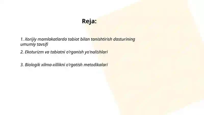 Xorijiy mamlakatlarda tabiat bilan tanishtirish dasturi 2