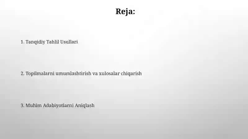 Maxsus adabiyotlar va ilmiy tadqiqot ishlarini o‘rganish va tahlil qilish 2