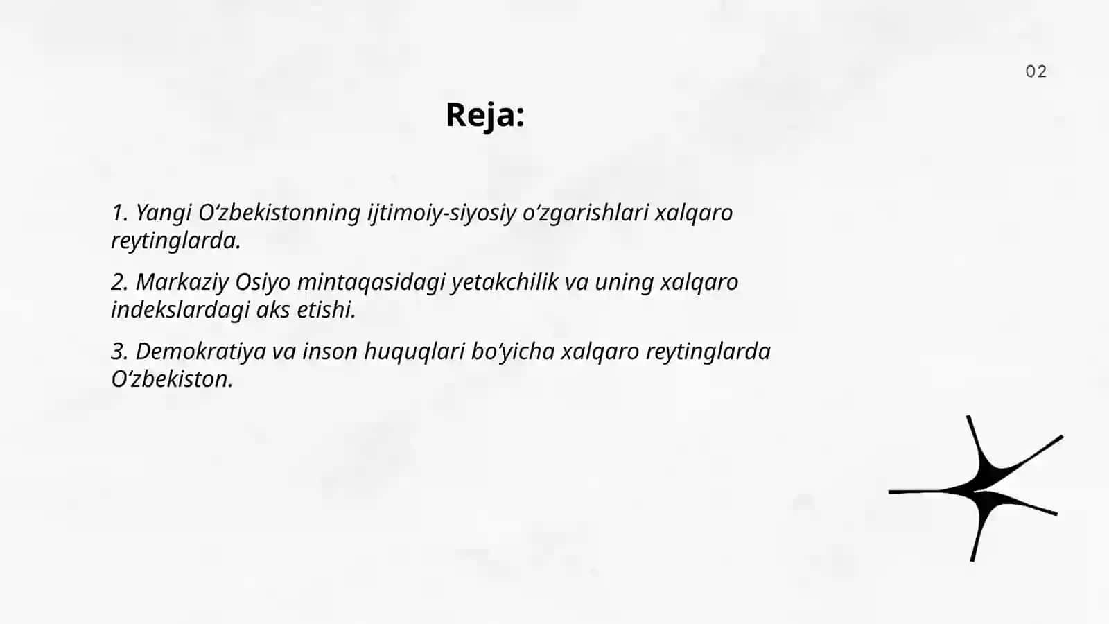 Yangi O‘zbekiston ijtimoiy-siyosiy, iqtisodiy va madaniy hayotida roʻy berayotgan oʻzgarishlarning xalqaro reyting va indekslarda aks etishi 2