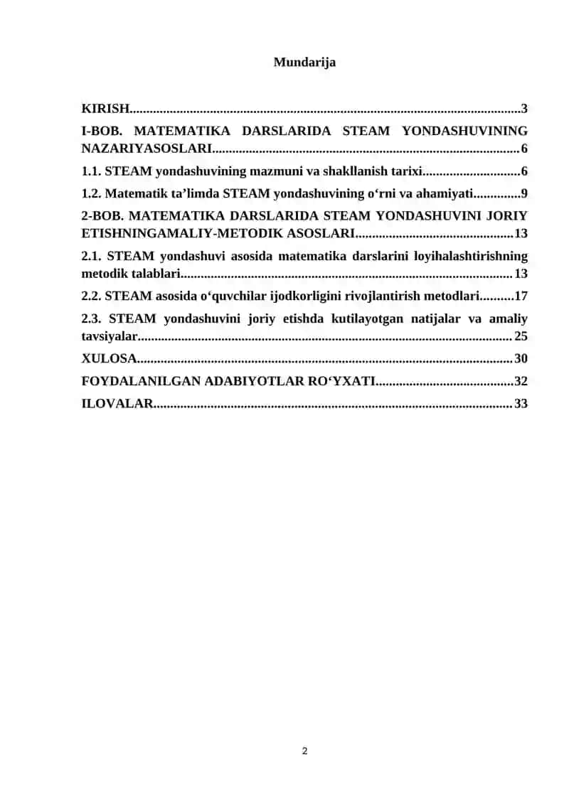 MATEMATIKA DARSLARIDA STEAM YONDASHUVINI JORIY ETISHNING NAZARIY VA METODIK ASOSLARI 2