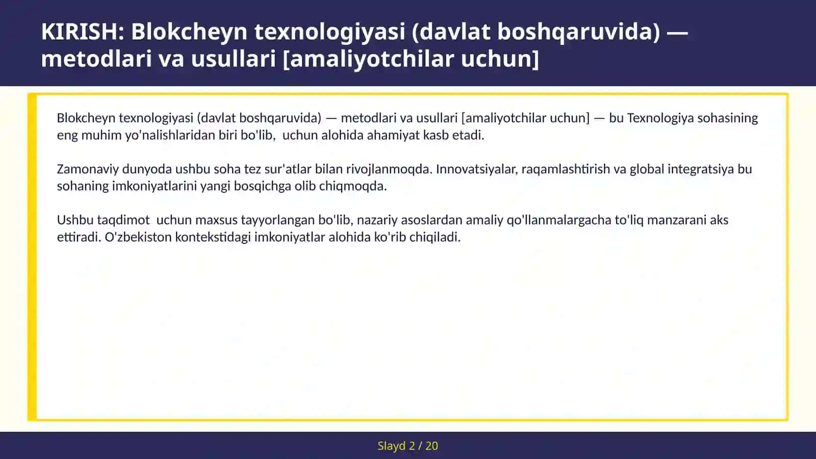 BLOKCHEYN TEXNOLOGIYASI (DAVLAT BOSHQARUVIDA) — METODLARI VA USULLARI [AMALIYOTCHILAR UCHUN] 2