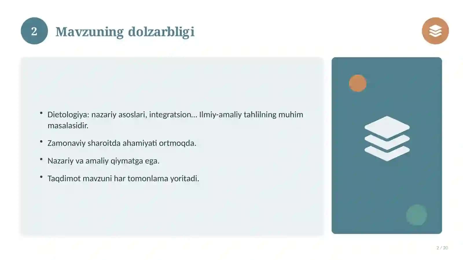Dietologiya: nazariy asoslari, integratsion yondashuvda (Mustaqil ta'lim topshirig'i) 2