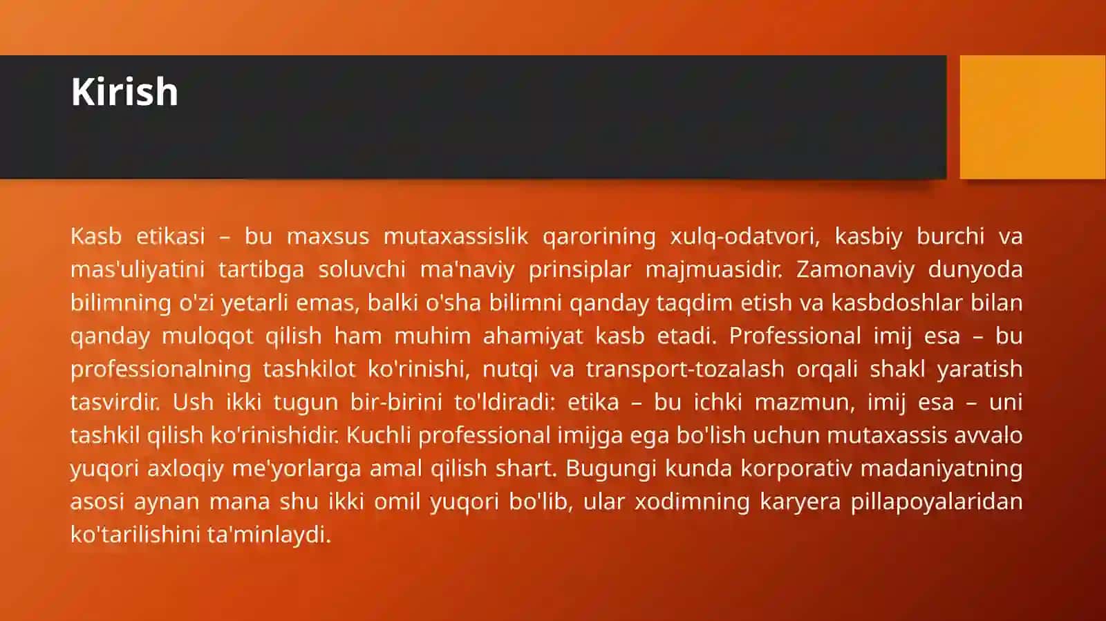Kasb etikasi va imdjini shakllantirish 2