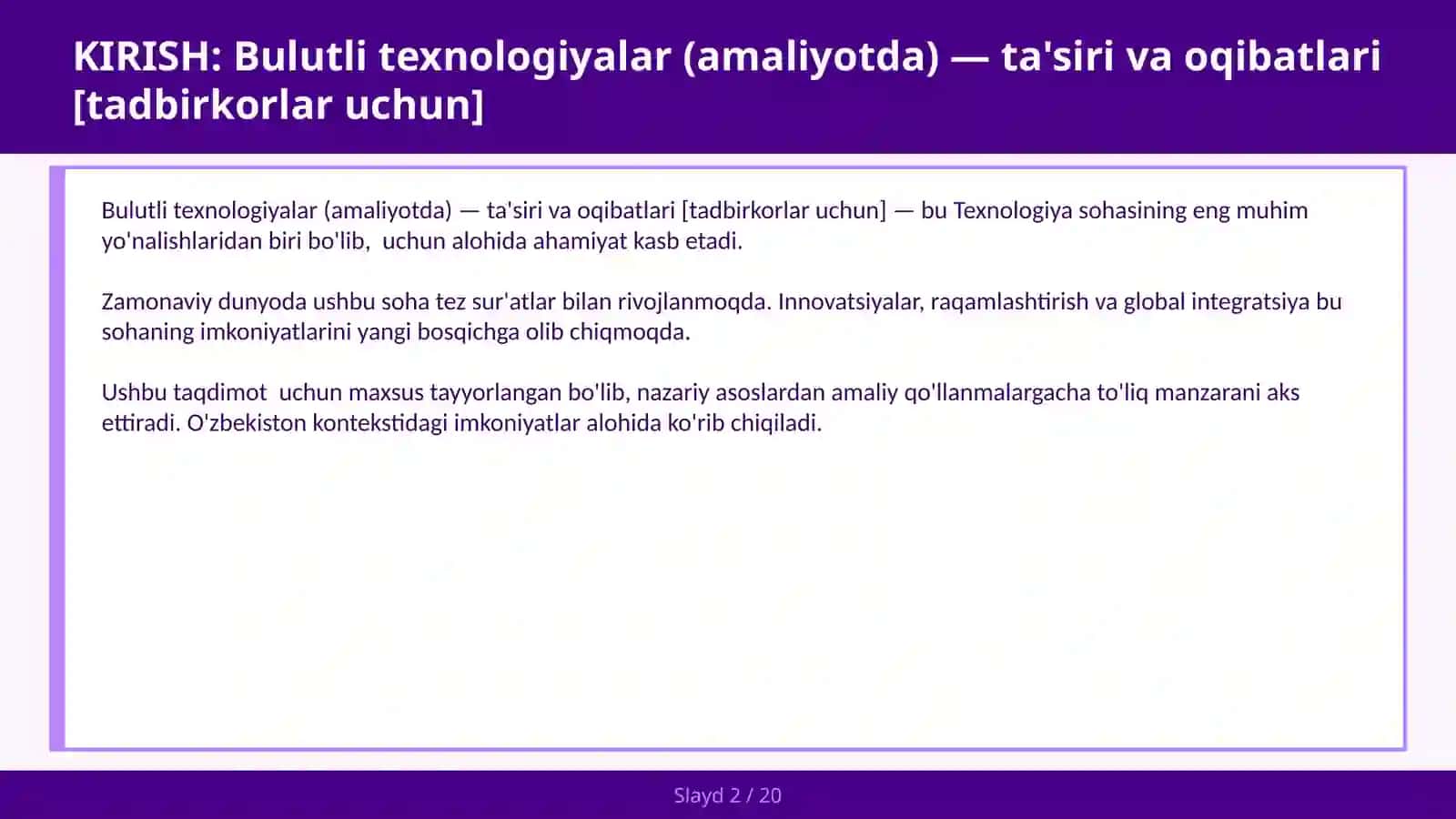 Bulutli texnologiyalar (amaliyotda) — ta'siri va oqibatlari [tadbirkorlar uchun] 2