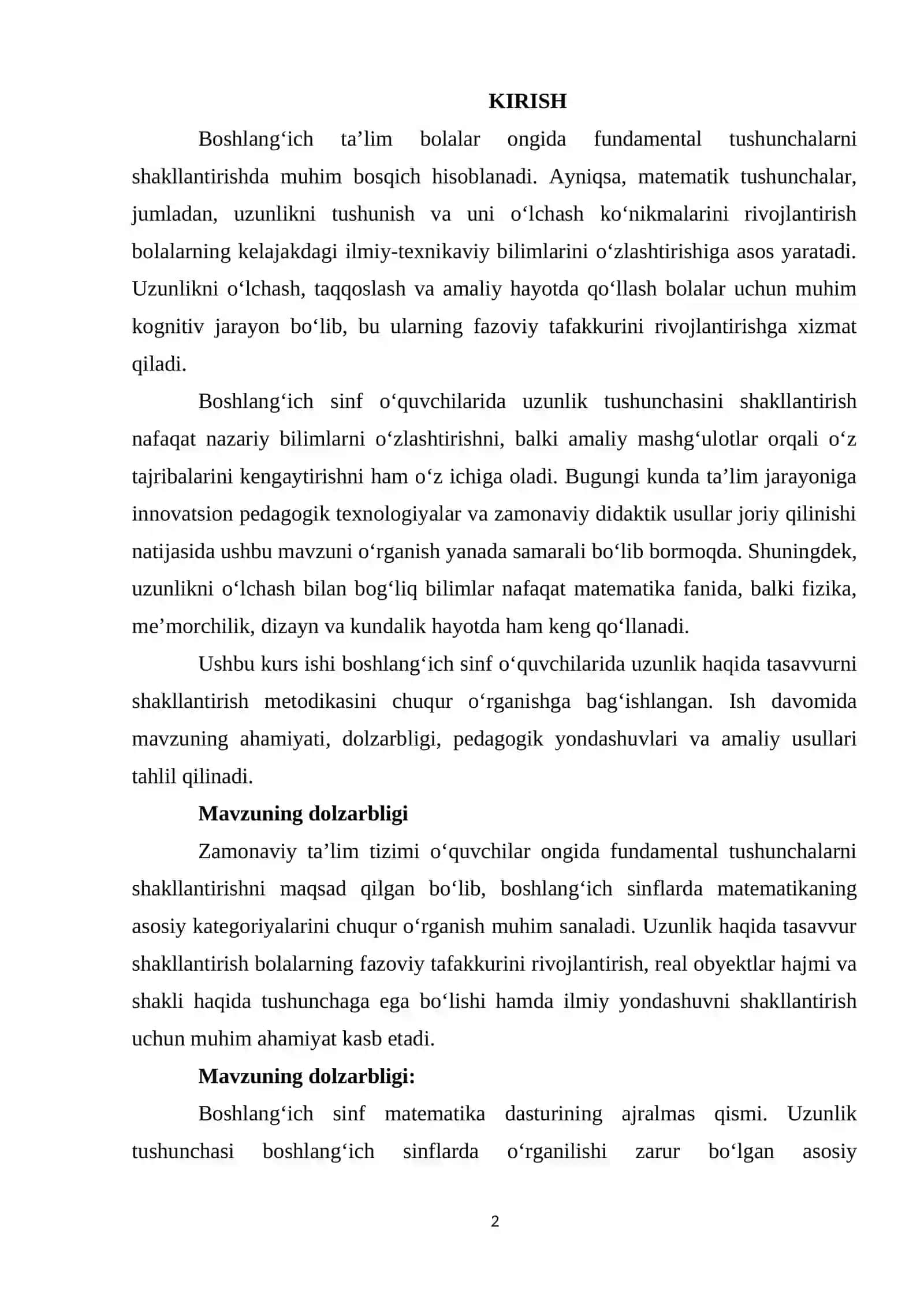 Boshlang'ich sinf o'quvchilarda uzunlik haqida tasavvur shakillantirish. 2