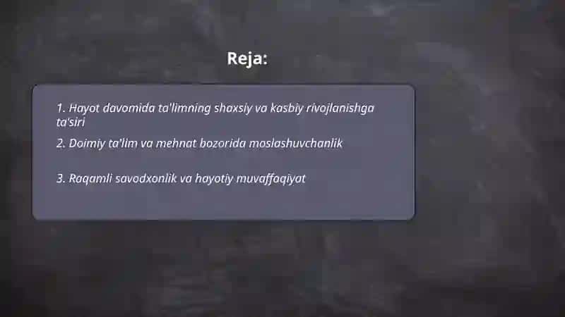 Hayot davomida ta'lim muvaffaqiyat vositasi sifatida 2