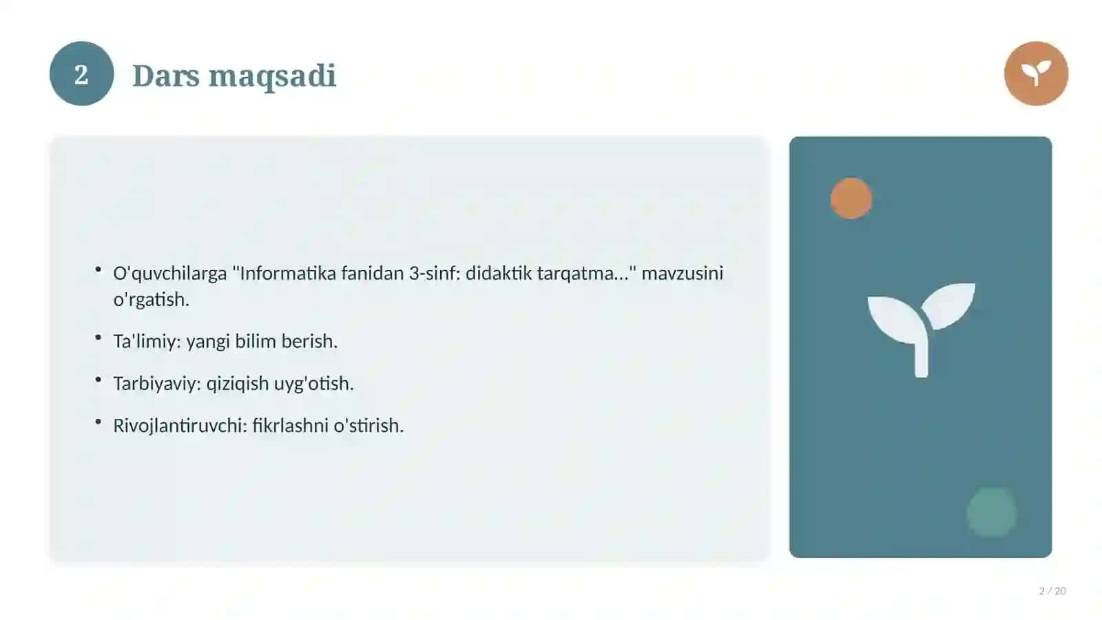 Informatika fanidan 3-sinf: didaktik tarqatma materiallar 2