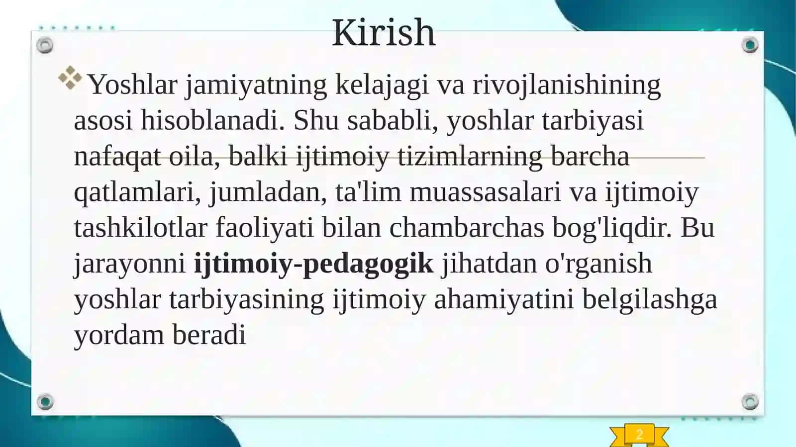 Yoshlar tarbiyasida ijtimoiy pedagogik faoliyat mazmuni tuzilmasi va funksiyalari 2