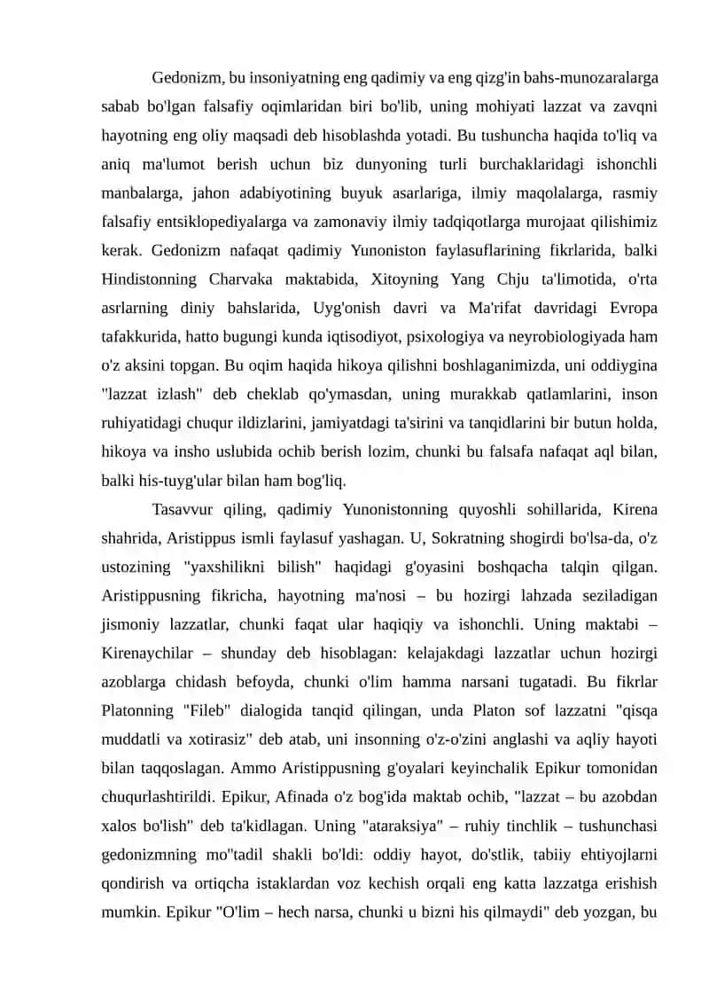 Gedonizm mohiyati lazzat va zavqni hayotning eng oliy maqsadi 2