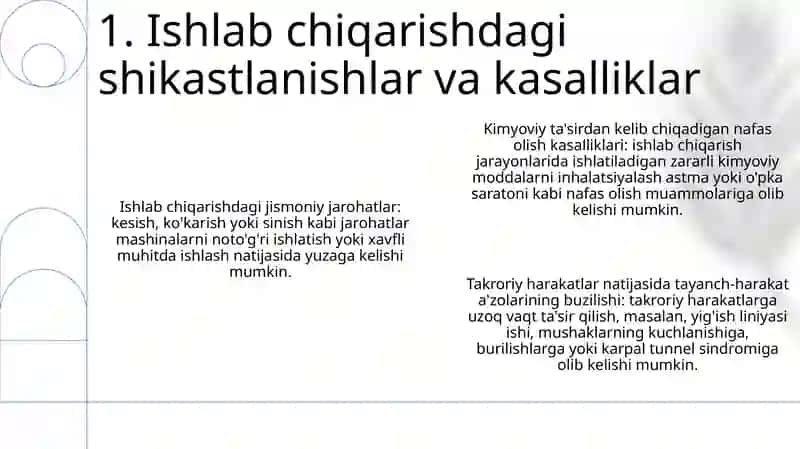 Ishlab Chiqarishda Faoliyat Jarayoni Vaqtida Yuzaga Keladigan Jarohatlanishlar Va Kasb Kasalliklari 2