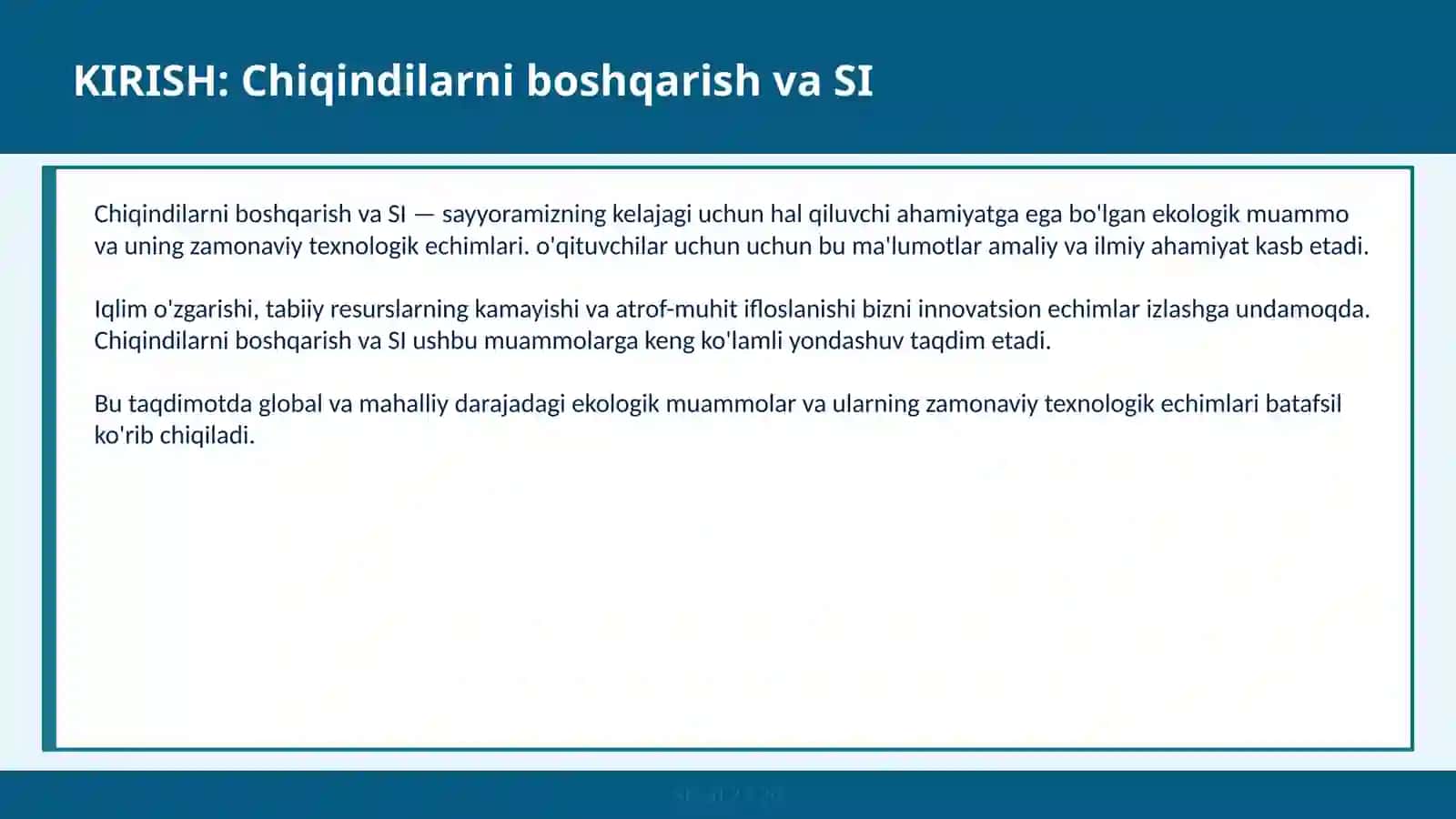 CHIQINDILARNI BOSHQARISH VA SI 2