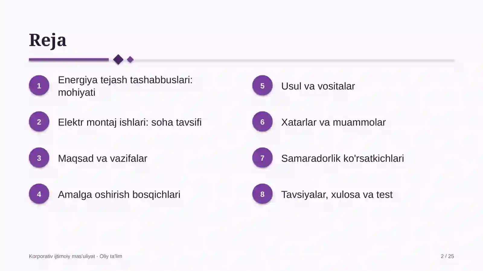 Elektr montaj ishlarida energiya tejashga yo'naltirilgan tashabbuslar 2