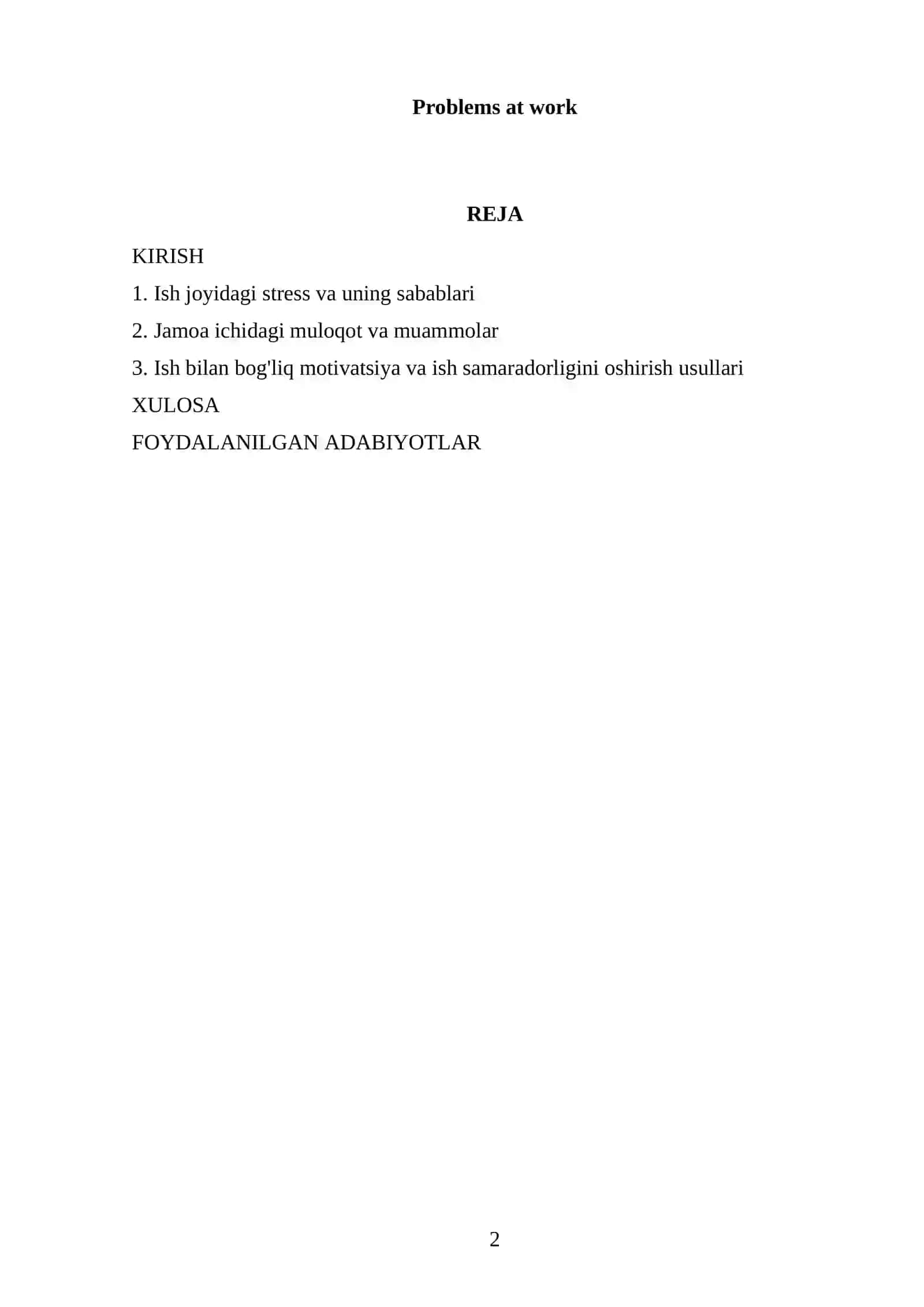 Ish joyidagi muammollar va ularning bartaraf etilishi 2