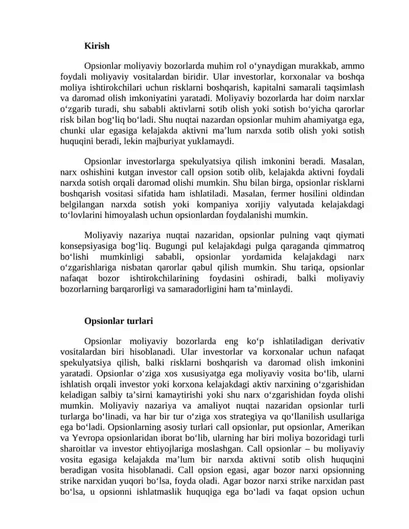 Opsionlar mohiyati va qo‘llanilishi 2
