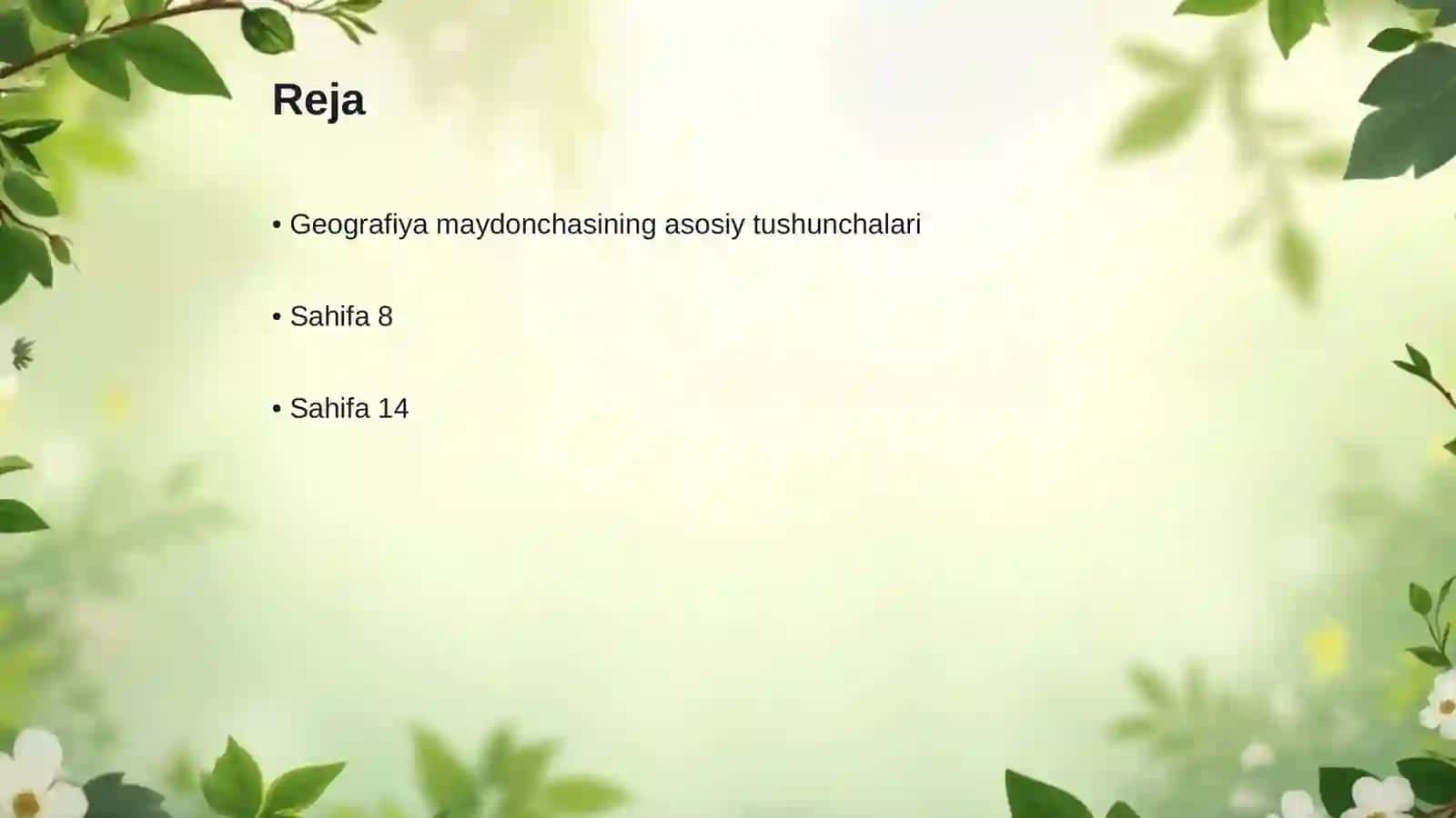 Geografiya maydonchasida oʻtkaziladigan biror mavzuga bir soatlik dars ishlanma 2