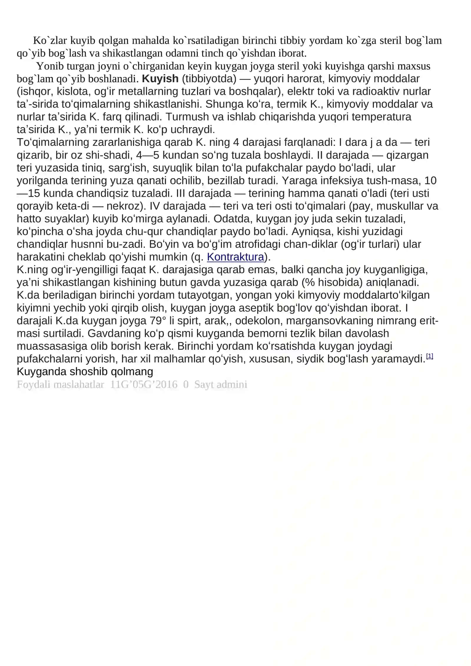 Kuygan mahallarda ko`rsatiladigan birinchi tibbiy yordami 2