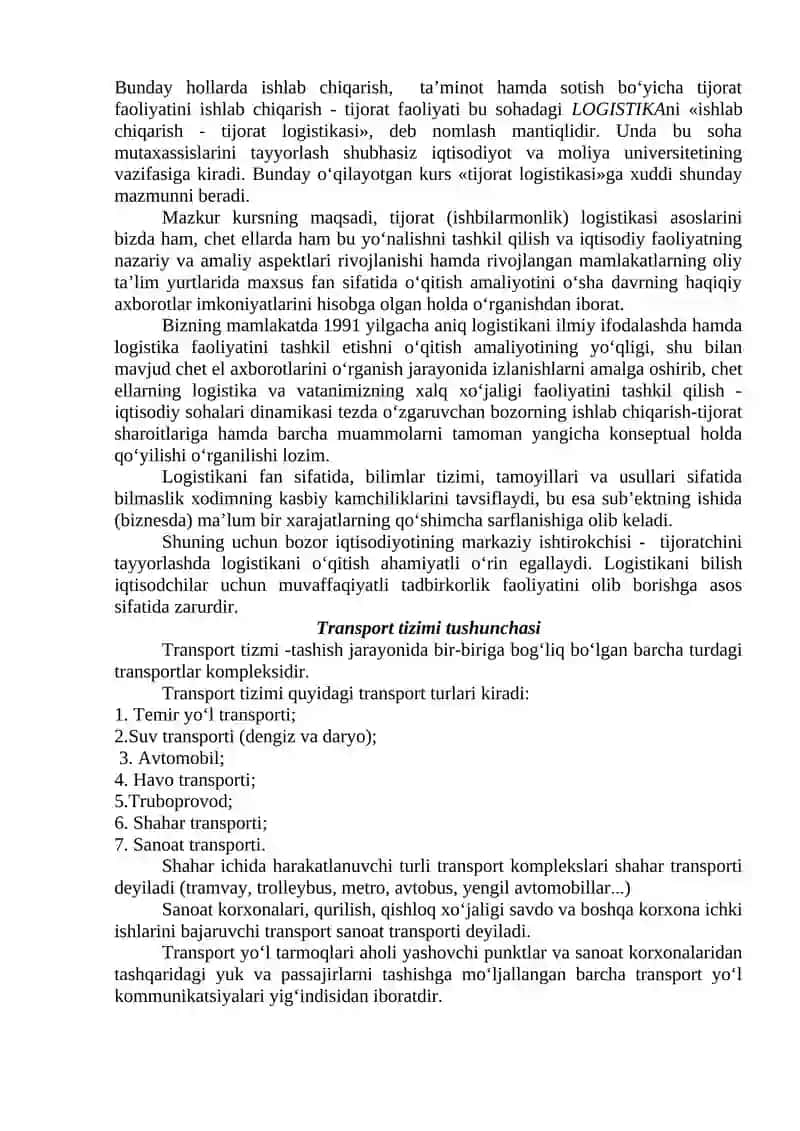 LOGISTIKANING ASOSIY YO‘NALISHLARI VA TAMOYILLARI 2