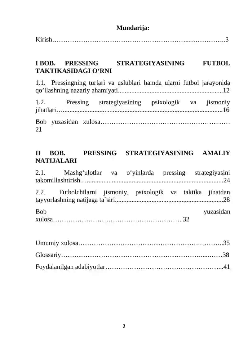 Futbol o'yinida pressing strategiyasi va uning natijaga ta`siri (KURS ISHI) 2