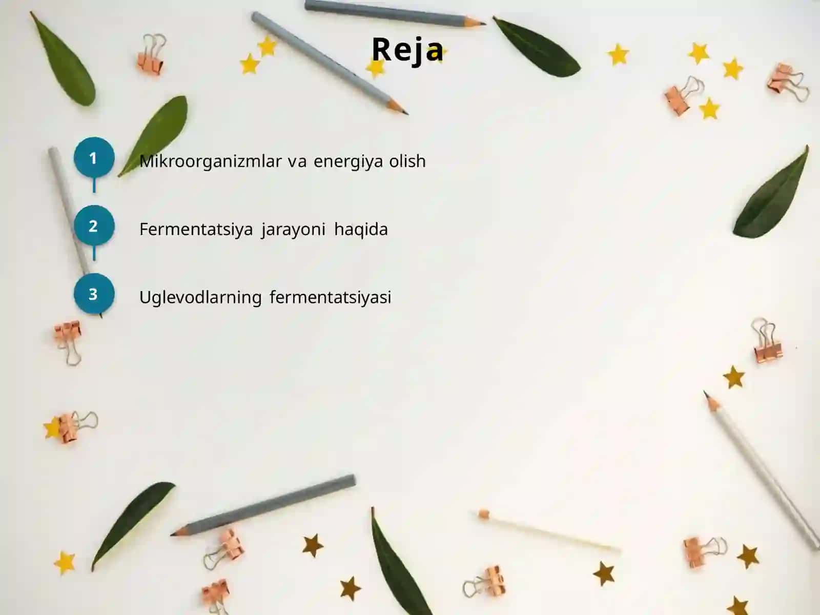 Mikroorganizmlar tomonidan energiya olish usullari. Hujayra energiyasining shakllari va hosil bo'lish usullari. Fermentatsiya (bijg'ish). Uglevodlarni fermentatsiya qilish yo'llari. Fermentatsiya turlari 2