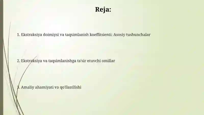 Ekstraksiya konstantasi, taqsimlanish konstantasi va ularga ta'sir etuvchi omillar 2