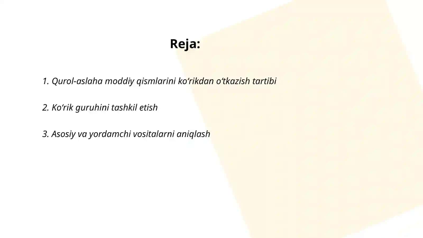Qurol-aslaha moddiy qismlarini koʻrikdan oʻtkazish tartibi 2