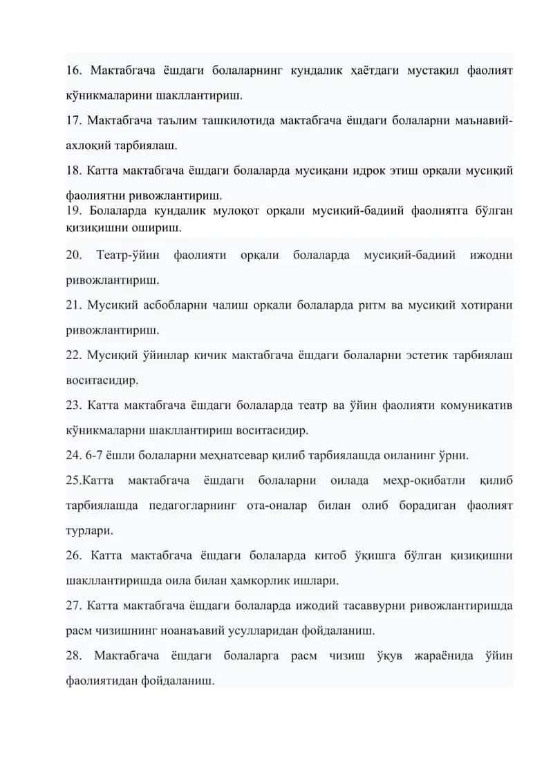 Maktabgacha ta'lim bo'yicha tahliliy mavzular 2