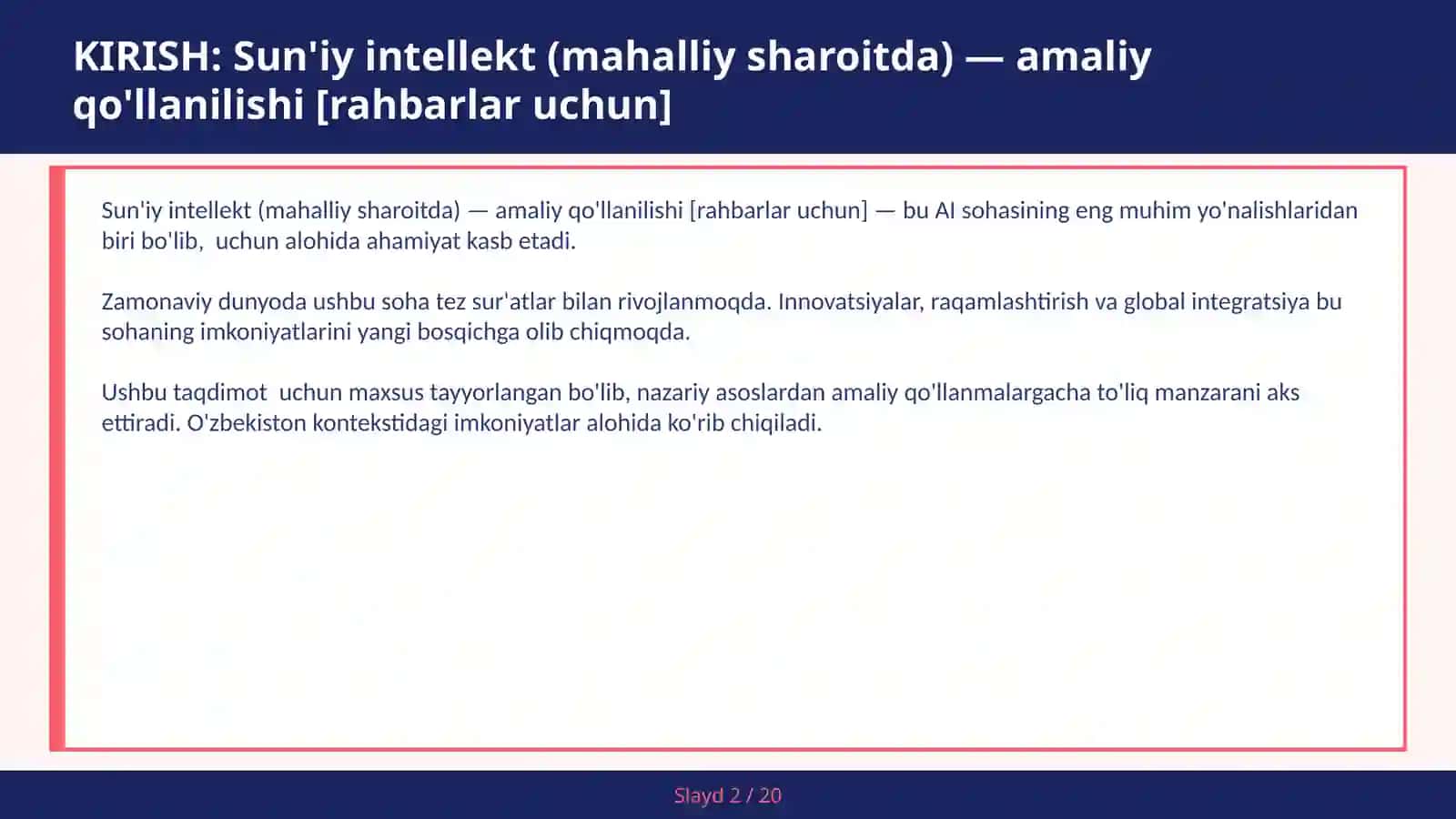 Sun'iy intellekt (mahalliy sharoitda) — amaliy qo'llanilishi [rahbarlar uchun] 2