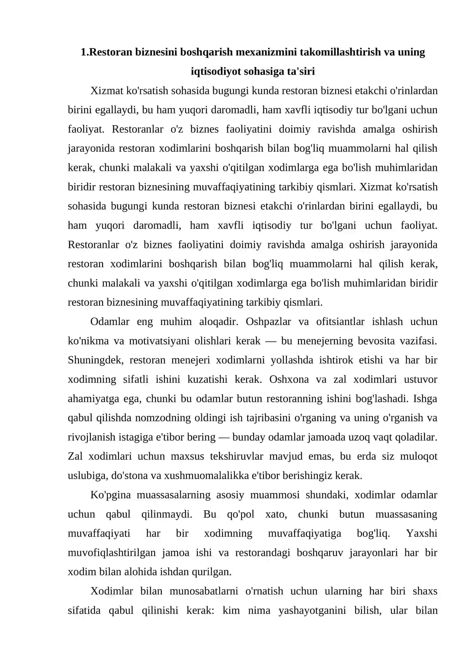 Restoran Biznesida Kadrlarni Tanlash va Sinovdan O'tkazish 2