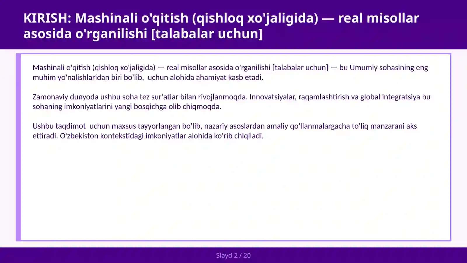 Mashinali o'qitish (qishloq xo'jaligida) — real misollar asosida o'rganilishi [talabalar uchun] 2