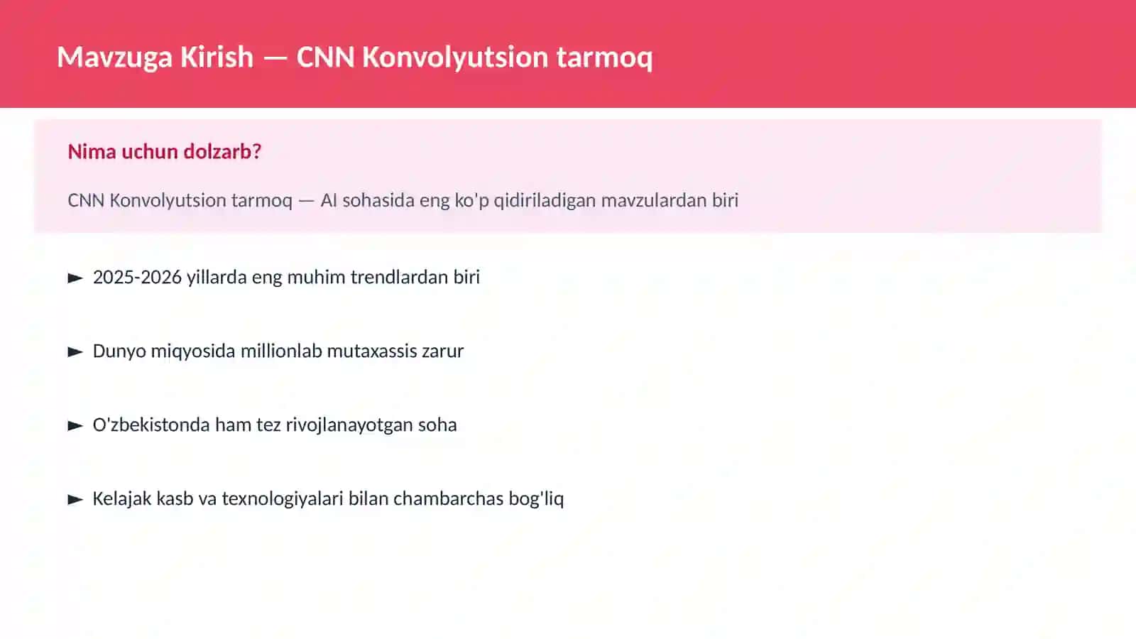 CNN Konvolyutsion tarmoq 2
