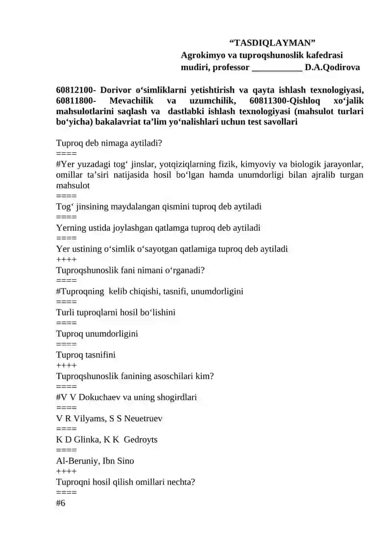 60812100- Dorivor o‘simliklarni yetishtirish va qayta ishlash texnologiyasi 2