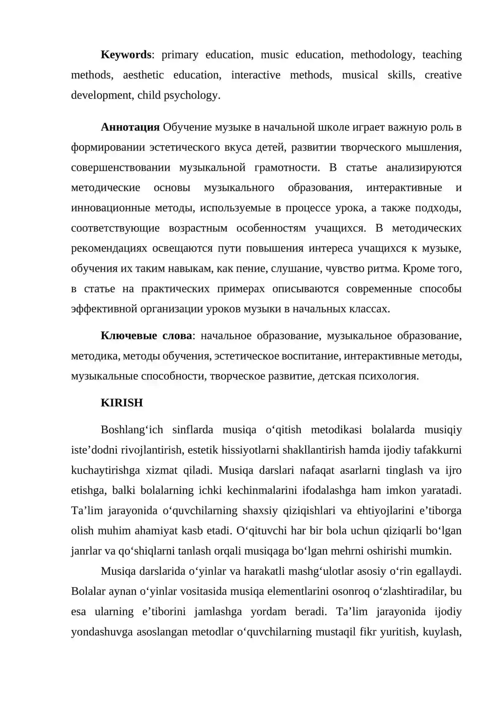 Boshlang'ich ta'limda musiqa o'qitish metodikasi 2