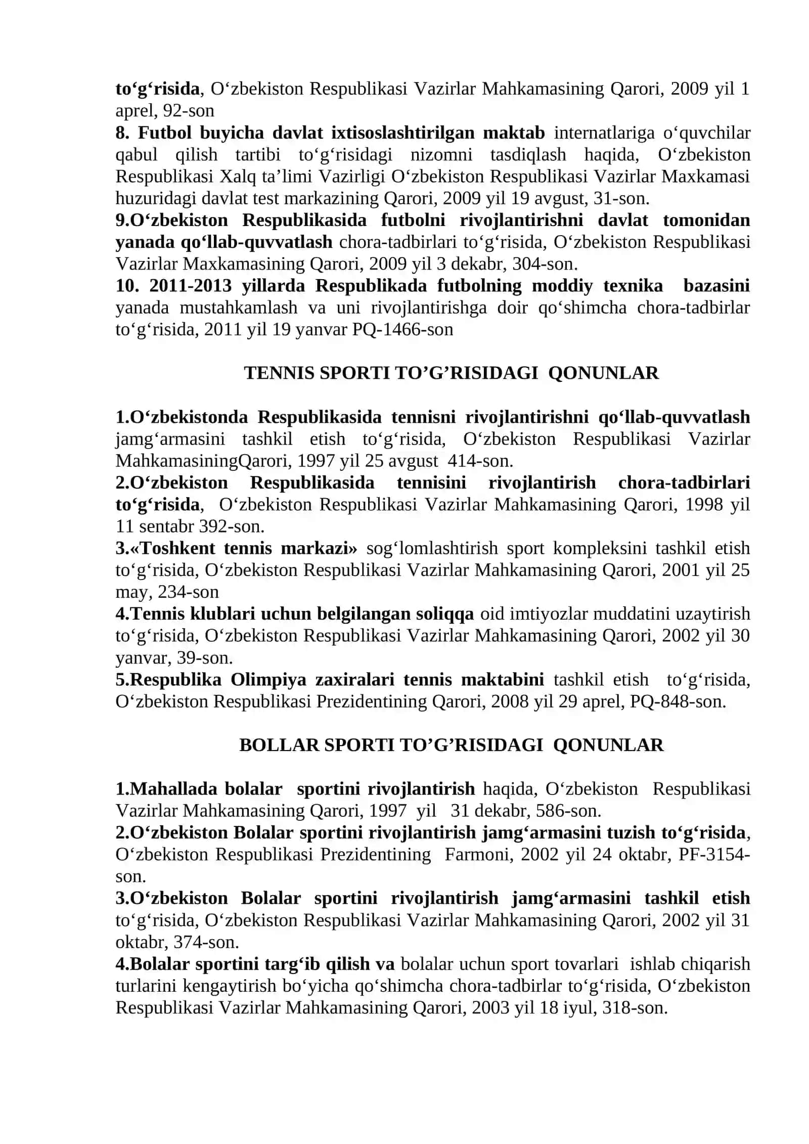 Jismoniy Tarbiya Va Sport To’g’risidagi Qonunlar 2
