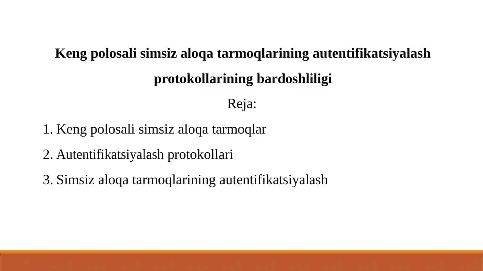 Keng polosali simsiz aloqa tarmoqlarining autentifikatsiyalash protokollarining bardoshliligi 2