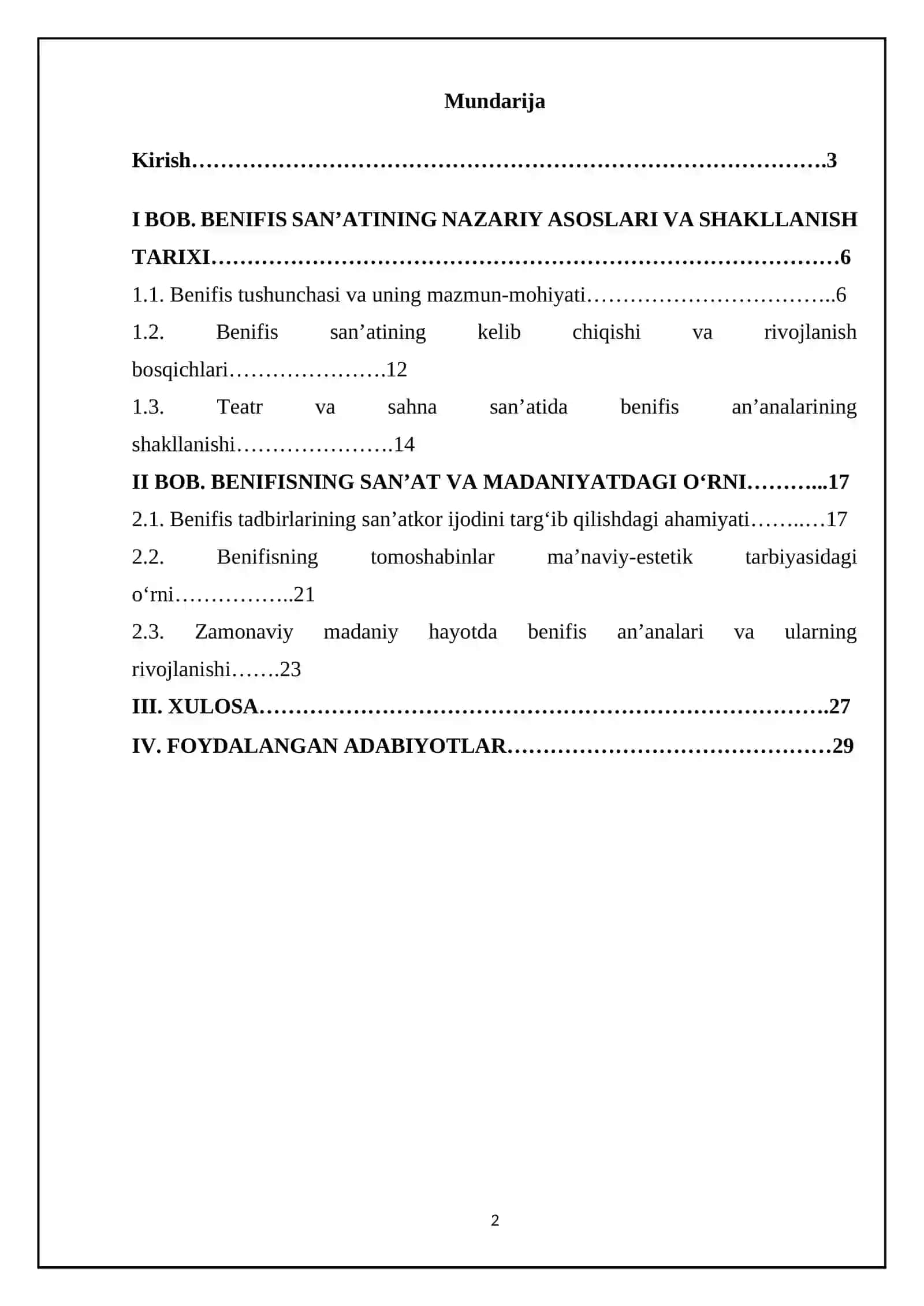Benifis va uning san’atdagi o’rni 2