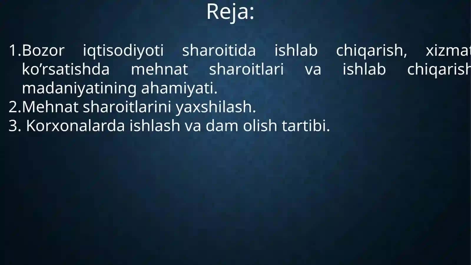 Mehnat sharoitlarini yaxshilash va ishlab chiqarish madanivati 2