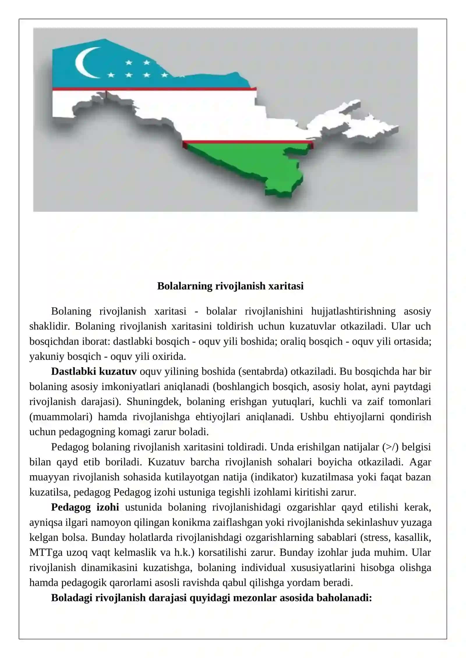 Bolaning Rivojlanish Xaritasi 3-4 yosh 2026-2027 o'quv yili 2