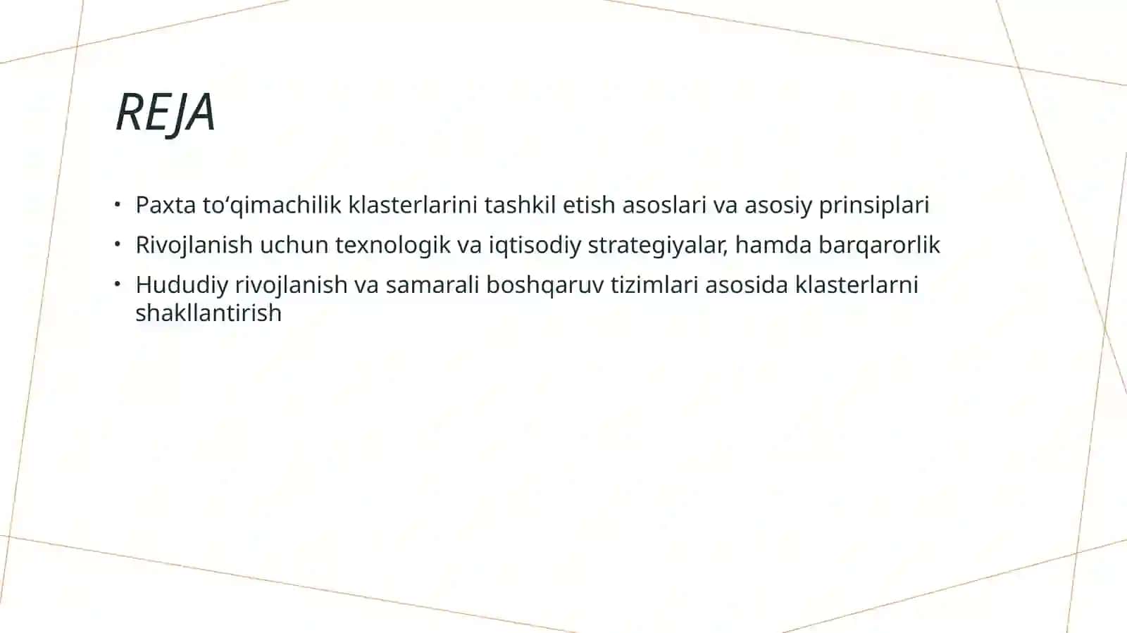 Paxta toʻqimachilik klasterlarini tashkil etish asoslari 2