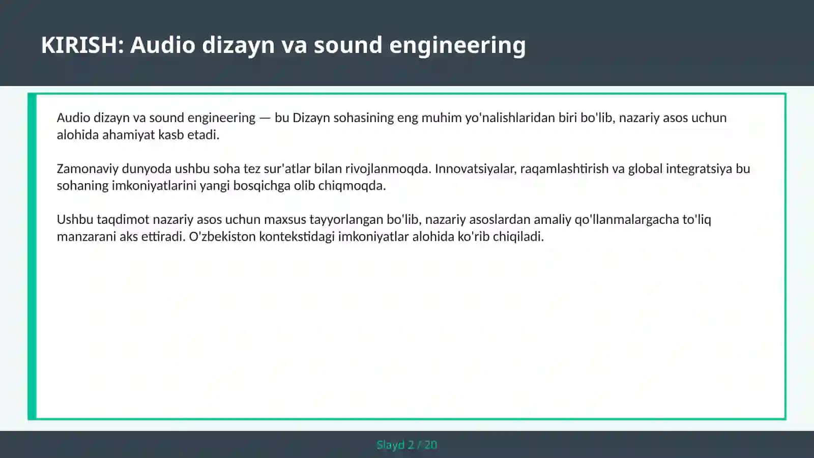 Audio dizayn va sound engineering 2