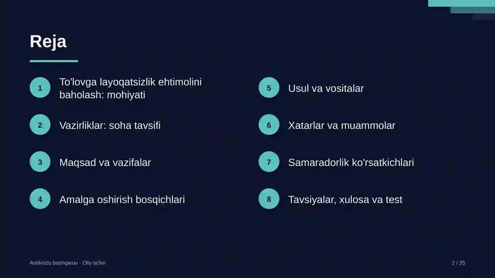 vazirliklarda to'lovga layoqatsizlik ehtimolini baholash 1047 2