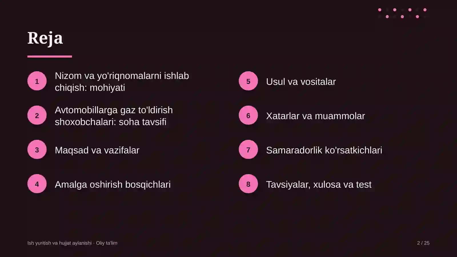 Avtomobillarga gaz to'ldirish shoxobchalarida tashkilot nizomlari va yo'riqnomalarini ishlab chiqish 2