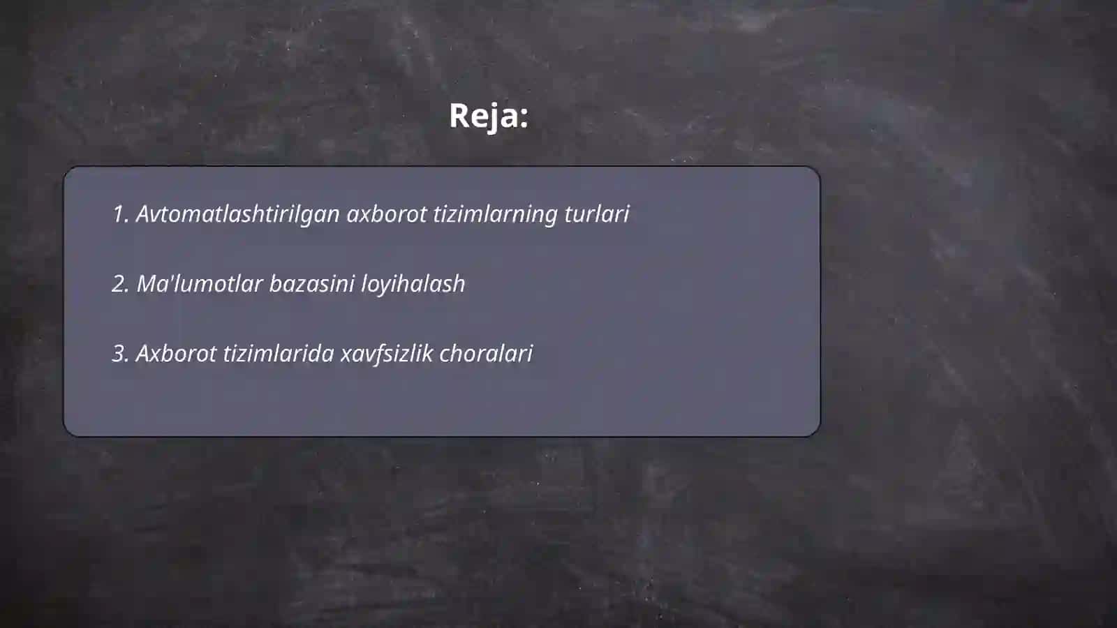 Avtomatlashtirilgan axborot tizimlari va ma’lumotlar bazasi 2