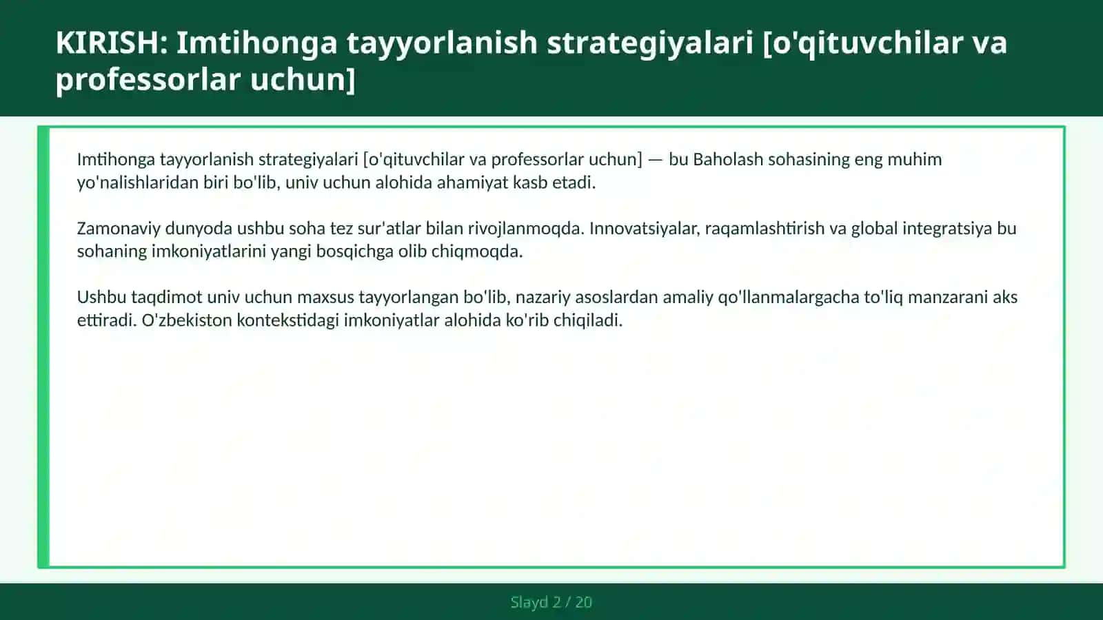 Imtihonga tayyorlanish strategiyalari [o'qituvchilar va professorlar uchun] 2