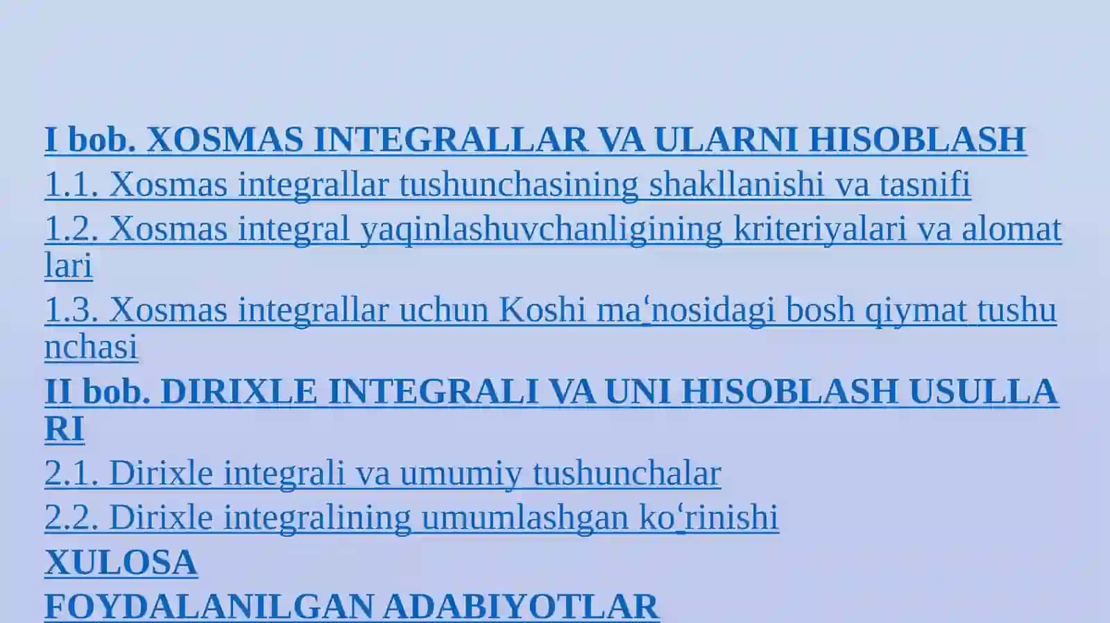 Dirixle integralini hisoblash va uning ba'zi bir xosmas integrallarini hisoblashi 2