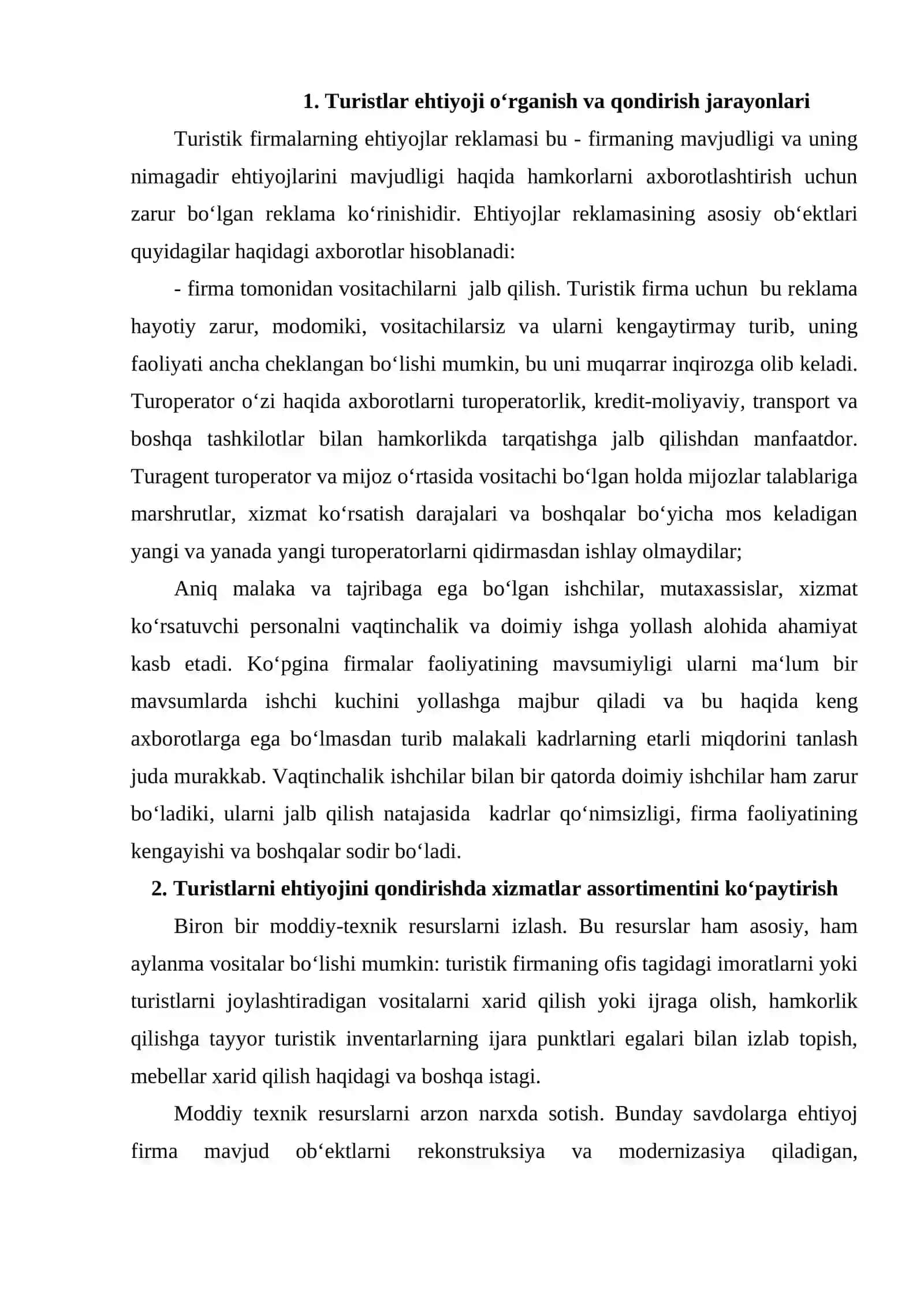 Turistlar ehtiyoji o‘rganish va qondirish jarayonlari 2